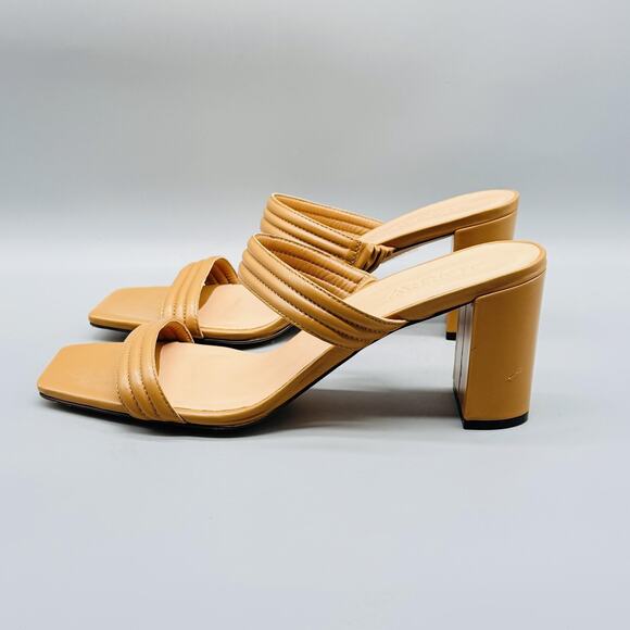 J CREW Sandals Womens 12 Beige Leather Mule Block Heel Square Toe Comfort Summer - Picture 5 of 12